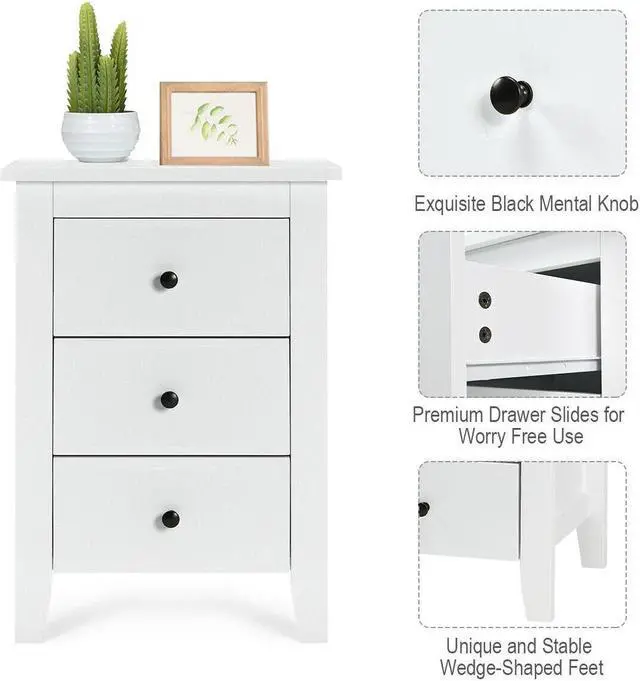 Alt view image 5 of 7 - SlickBlue 2 Pieces Nightstand End Beside Table with 3 Drawers