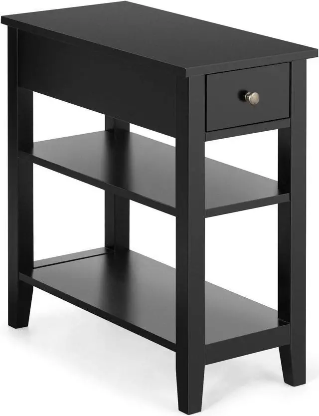 Alt view image 2 of 7 - SlickBlue 3-Tier Nightstand Bedside Table Sofa Side with Double Shelves Drawer