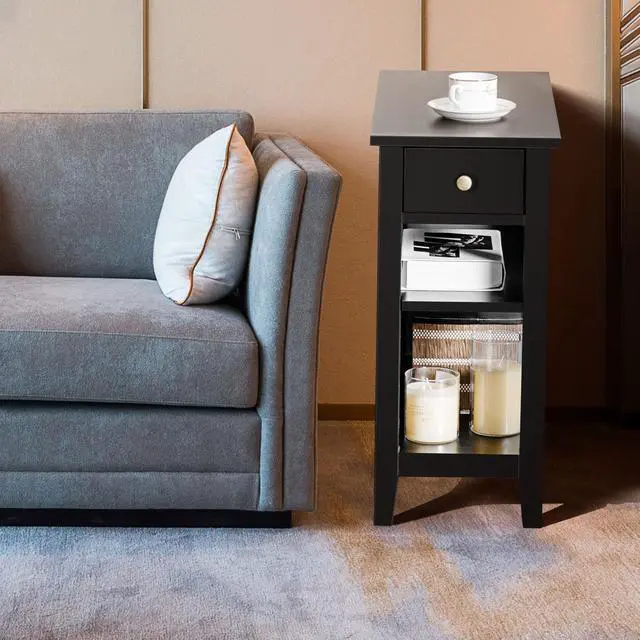 Alt view image 3 of 7 - SlickBlue 3-Tier Nightstand Bedside Table Sofa Side with Double Shelves Drawer
