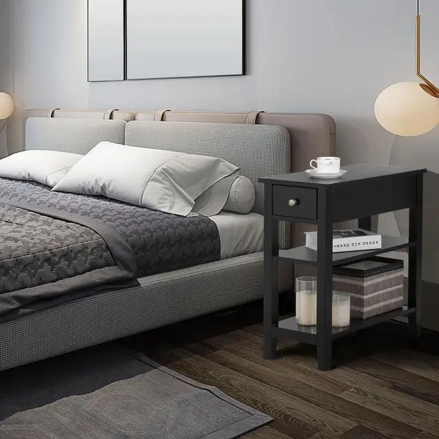 Alt view image 4 of 7 - SlickBlue 3-Tier Nightstand Bedside Table Sofa Side with Double Shelves Drawer