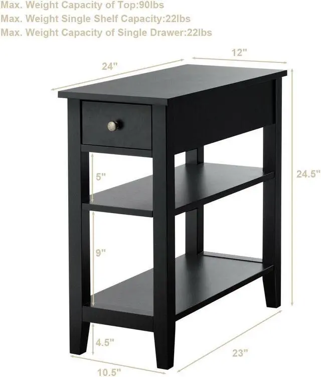 Alt view image 5 of 7 - SlickBlue 3-Tier Nightstand Bedside Table Sofa Side with Double Shelves Drawer