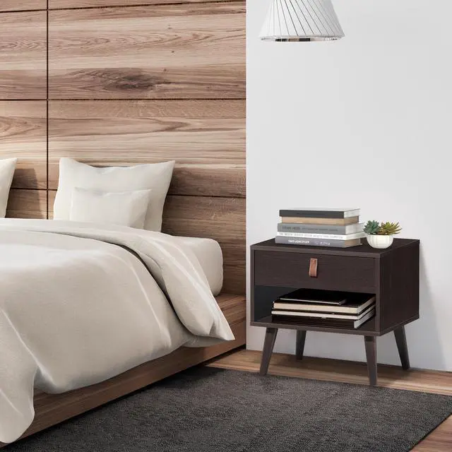 Alt view image 3 of 7 - SlickBlue Nightstand Bedroom Table with Drawer Storage Shelf-Brown