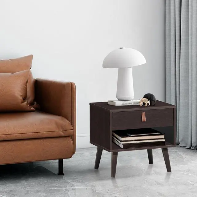Alt view image 7 of 7 - SlickBlue Nightstand Bedroom Table with Drawer Storage Shelf-Brown