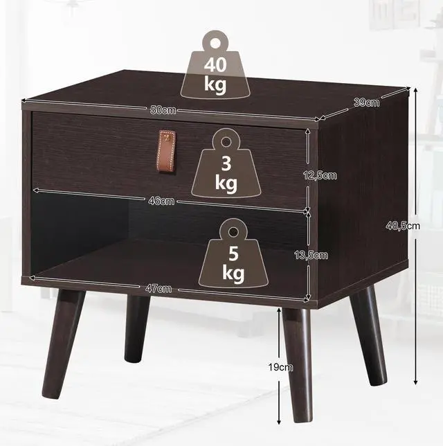 Alt view image 5 of 7 - SlickBlue Nightstand Bedroom Table with Drawer Storage Shelf-Brown