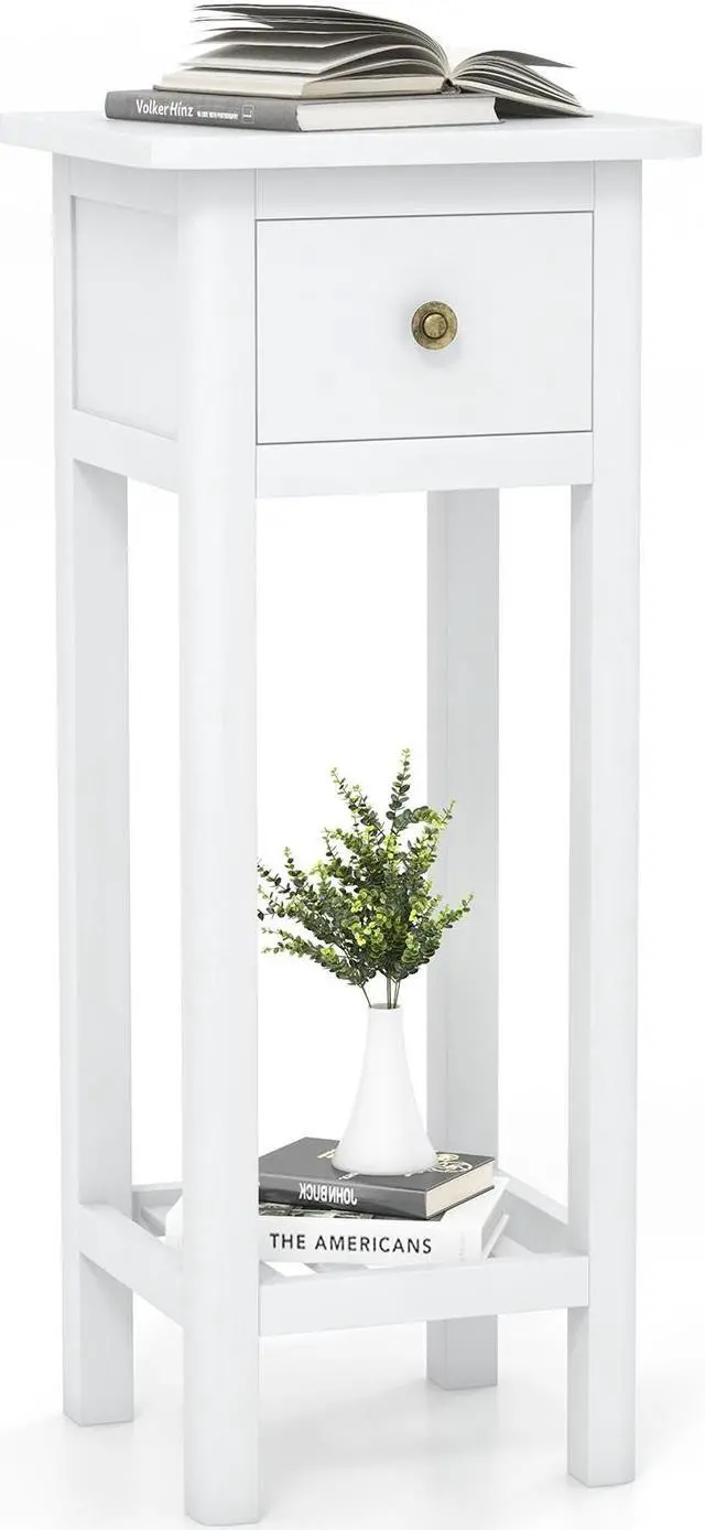 Alt view image 3 of 7 - SlickBlue 2 Tier Slim Nightstand Bedside Table with Drawer Shelf