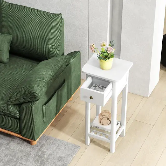 Alt view image 2 of 7 - SlickBlue 2 Tier Slim Nightstand Bedside Table with Drawer Shelf