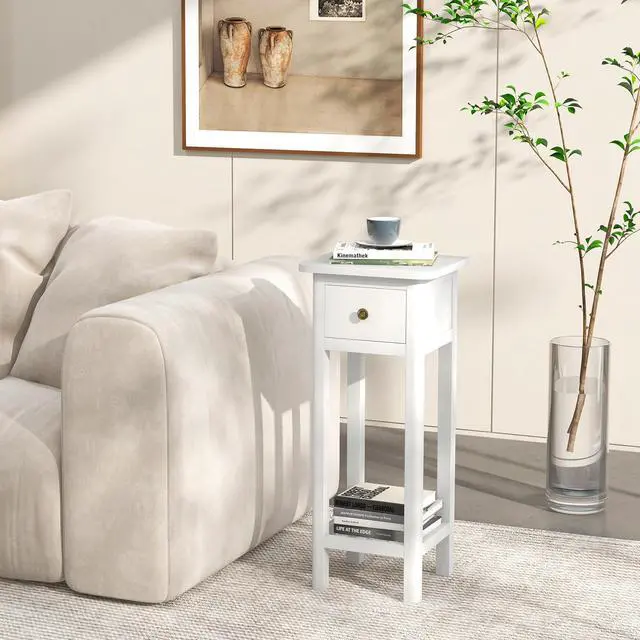 Alt view image 4 of 7 - SlickBlue 2 Tier Slim Nightstand Bedside Table with Drawer Shelf