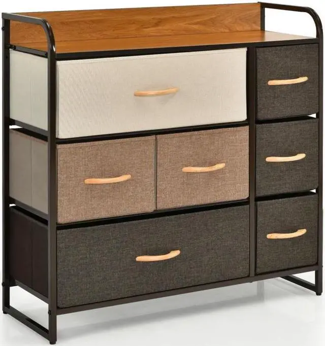 Main image of SlickBlue 7 Drawer Tower Steel Frame and Wooden Top Dresser Storage Chest for Bedroom