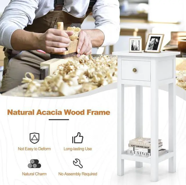 Alt view image 7 of 7 - SlickBlue 2 Tier Slim Nightstand Bedside Table with Drawer Shelf
