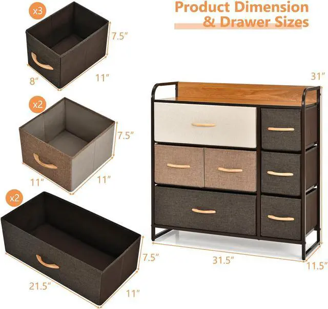 Alt view image 5 of 7 - SlickBlue 7 Drawer Tower Steel Frame and Wooden Top Dresser Storage Chest for Bedroom