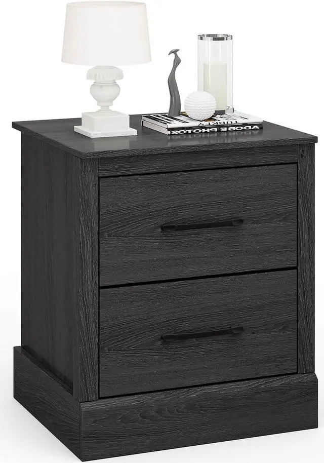 Main image of SlickBlue Wood Compact Floor Nightstand with Storage Drawers-Dark Gray