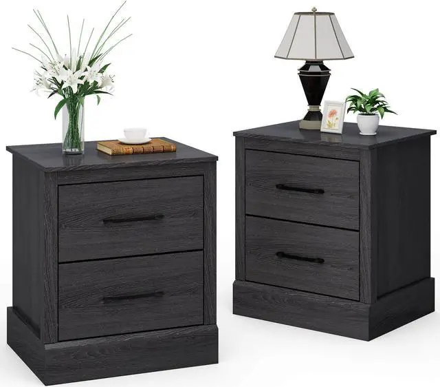 Alt view image 2 of 7 - SlickBlue Wood Compact Floor Nightstand with Storage Drawers-Dark Gray