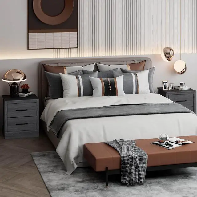 Alt view image 6 of 7 - SlickBlue Wood Compact Floor Nightstand with Storage Drawers-Dark Gray