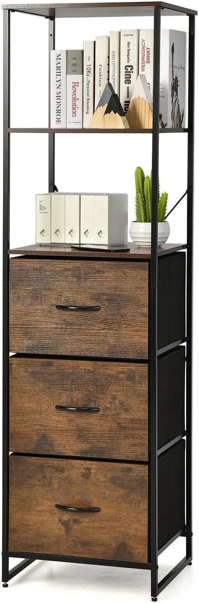 Main image of SlickBlue Freestanding Vertical 3 Drawer Dresser with 3 Shelves-Rustic Brown