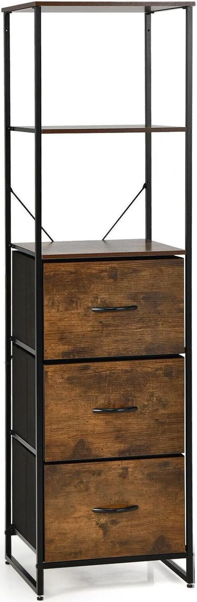Alt view image 4 of 7 - SlickBlue Freestanding Vertical 3 Drawer Dresser with 3 Shelves-Rustic Brown