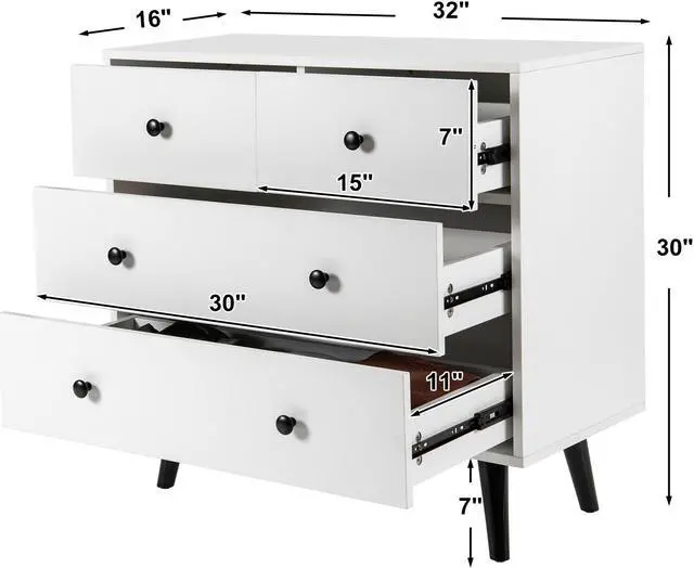 Alt view image 3 of 7 - SlickBlue 4 Drawers Dresser Chest of Drawers Free Standing Sideboard Cabinet-White