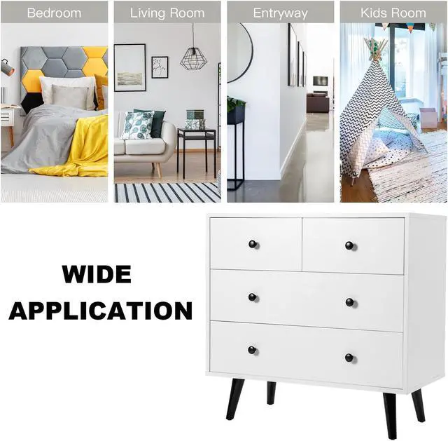 Alt view image 5 of 7 - SlickBlue 4 Drawers Dresser Chest of Drawers Free Standing Sideboard Cabinet-White