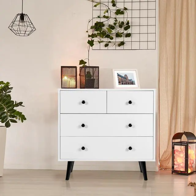 Alt view image 4 of 7 - SlickBlue 4 Drawers Dresser Chest of Drawers Free Standing Sideboard Cabinet-White