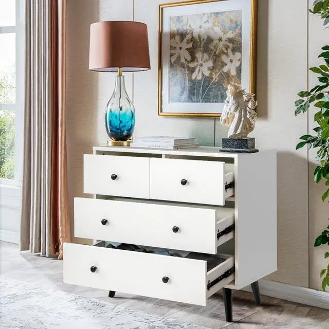 Alt view image 6 of 7 - SlickBlue 4 Drawers Dresser Chest of Drawers Free Standing Sideboard Cabinet-White