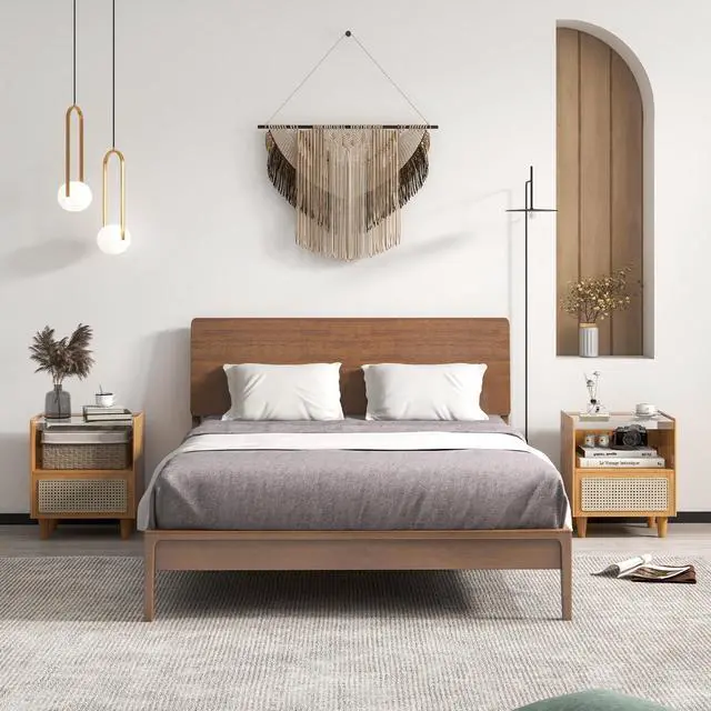 Alt view image 6 of 7 - SlickBlue 2 Pieces Bamboo Rattan Nightstand with Drawer and Solid Wood Legs