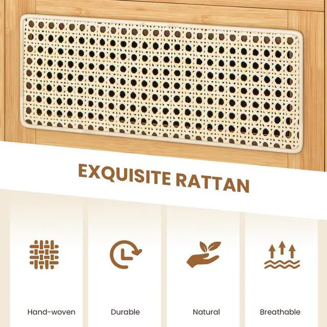 Alt view image 7 of 7 - SlickBlue 2 Pieces Bamboo Rattan Nightstand with Drawer and Solid Wood Legs