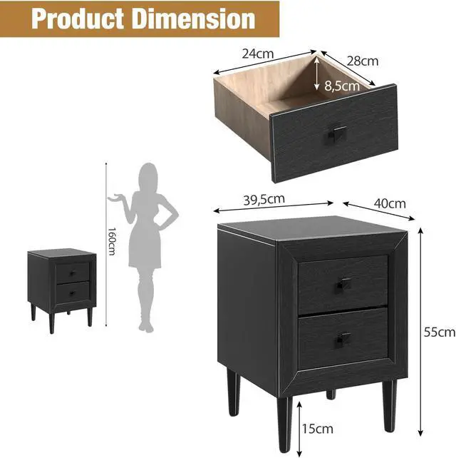 Alt view image 3 of 7 - SlickBlue Multipurpose Retro Bedside Nightstand/ End Table with 2 Drawers