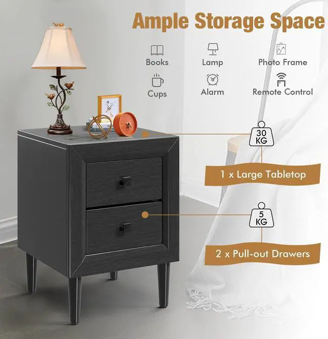 Alt view image 4 of 7 - SlickBlue Multipurpose Retro Bedside Nightstand/ End Table with 2 Drawers