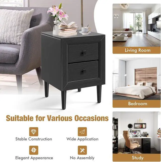 Alt view image 5 of 7 - SlickBlue Multipurpose Retro Bedside Nightstand/ End Table with 2 Drawers