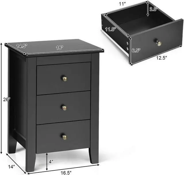 Alt view image 5 of 7 - SlickBlue Nightstand End Beside Table Drawers Modern Storage Bedroom Furniture