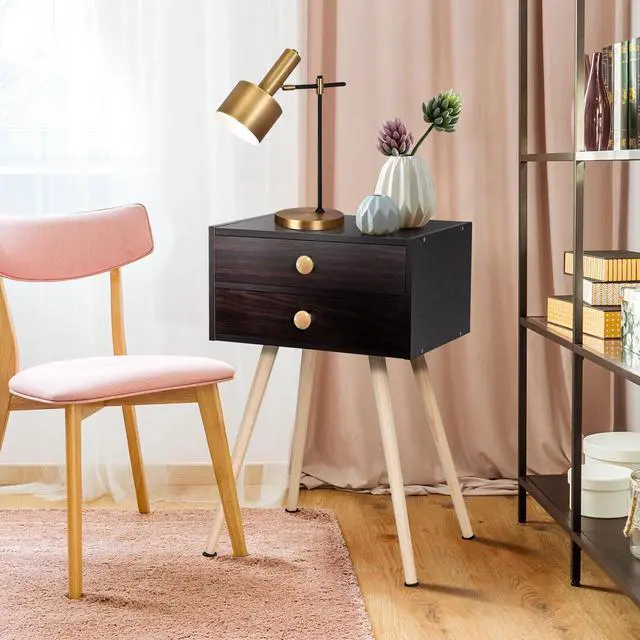 Alt view image 3 of 7 - SlickBlue Mid Century Modern 2 Drawers Nightstand in Natural
