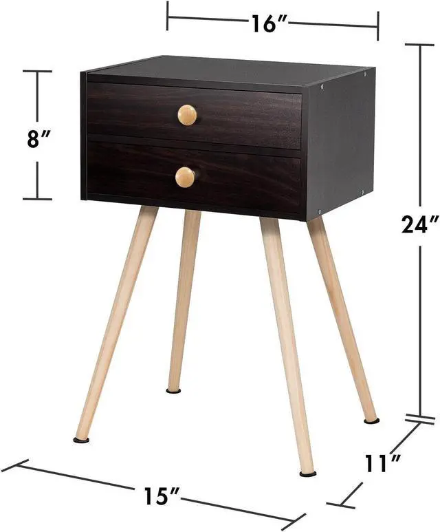 Alt view image 5 of 7 - SlickBlue Mid Century Modern 2 Drawers Nightstand in Natural