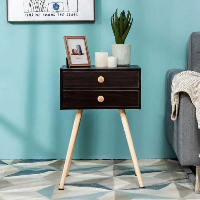 Alt view image 4 of 7 - SlickBlue Mid Century Modern 2 Drawers Nightstand in Natural