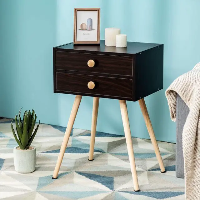 Alt view image 6 of 7 - SlickBlue Mid Century Modern 2 Drawers Nightstand in Natural