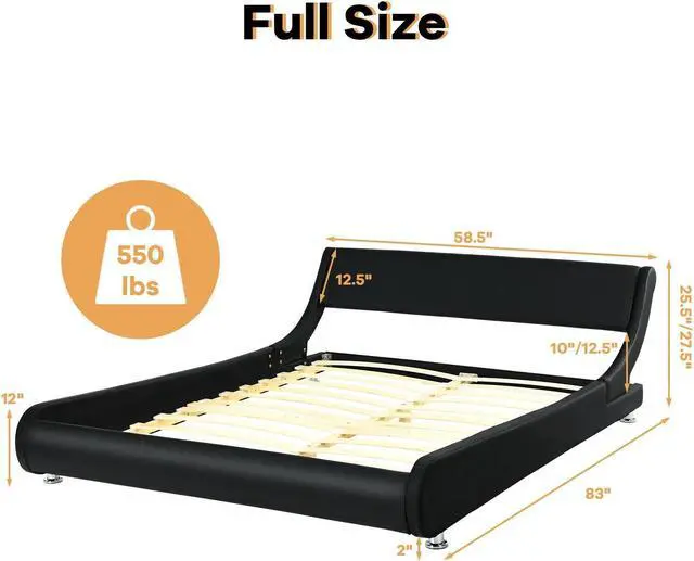 Alt view image 3 of 7 - SlickBlue Full Size Faux Leather Upholstered Platform Bed Adjustable Headboard-Black