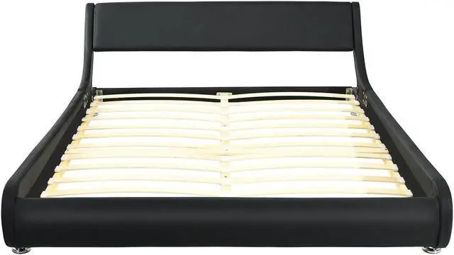Main image of SlickBlue Full Size Faux Leather Upholstered Platform Bed Adjustable Headboard-Black