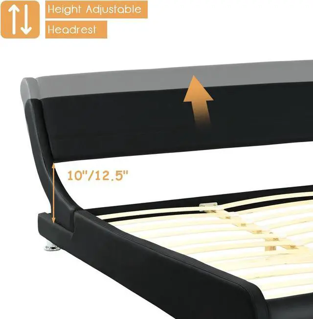 Alt view image 5 of 7 - SlickBlue Full Size Faux Leather Upholstered Platform Bed Adjustable Headboard-Black