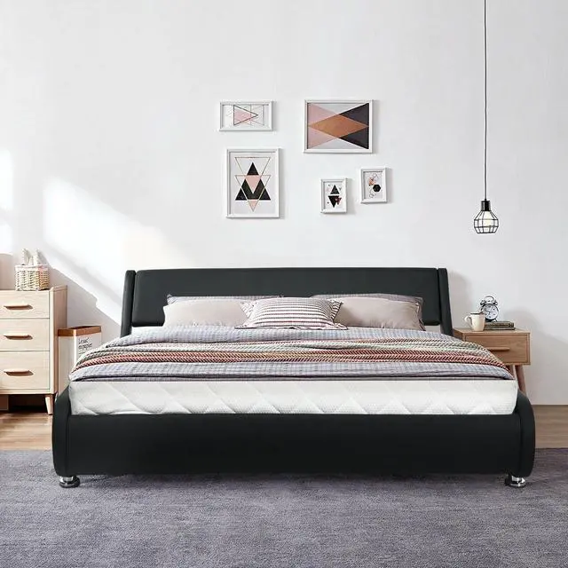 Alt view image 7 of 7 - SlickBlue Full Size Faux Leather Upholstered Platform Bed Adjustable Headboard-Black