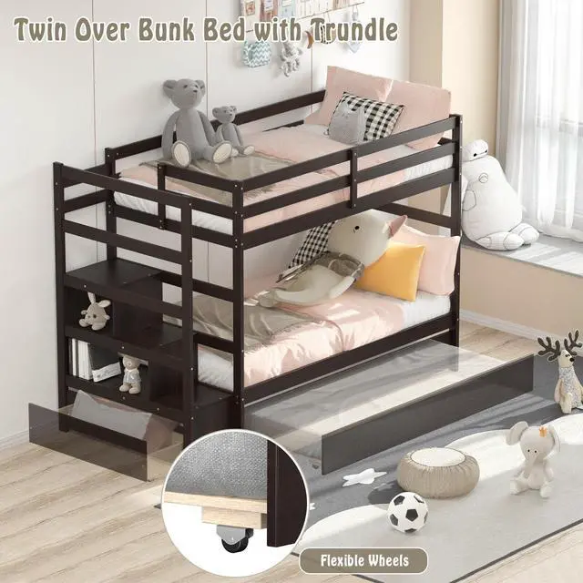 Alt view image 3 of 7 - SlickBlue Twin Over Twin Bunk Bed with Storage Shelf and Drawer