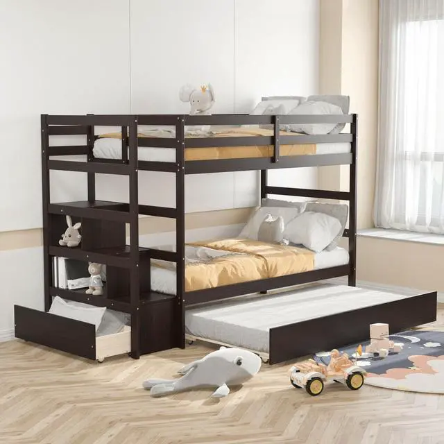 Alt view image 2 of 7 - SlickBlue Twin Over Twin Bunk Bed with Storage Shelf and Drawer