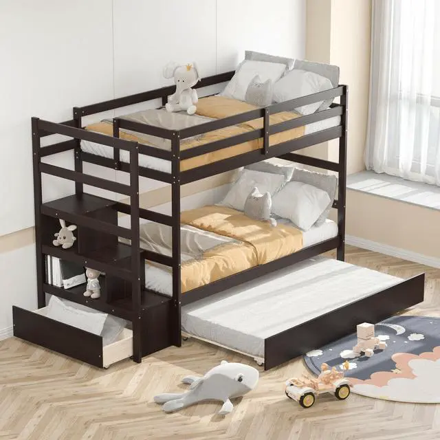 Alt view image 7 of 7 - SlickBlue Twin Over Twin Bunk Bed with Storage Shelf and Drawer