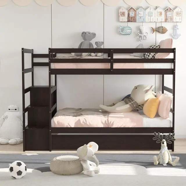 Alt view image 6 of 7 - SlickBlue Twin Over Twin Bunk Bed with Storage Shelf and Drawer