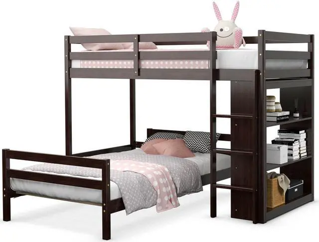 Alt view image 2 of 7 - SlickBlue Twin Over Twin Loft Bunk Bed with Bookcase