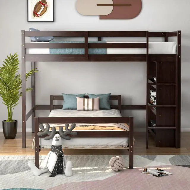 Alt view image 6 of 7 - SlickBlue Twin Over Twin Loft Bunk Bed with Bookcase
