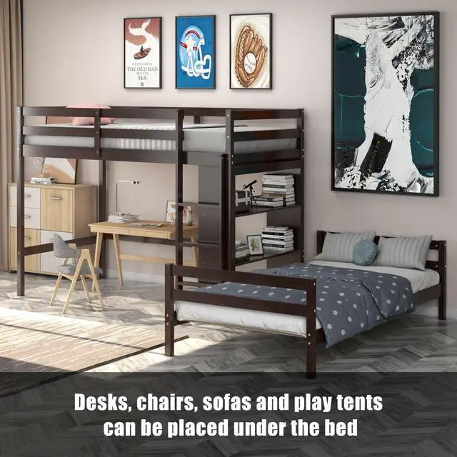 Alt view image 7 of 7 - SlickBlue Twin Over Twin Loft Bunk Bed with Bookcase