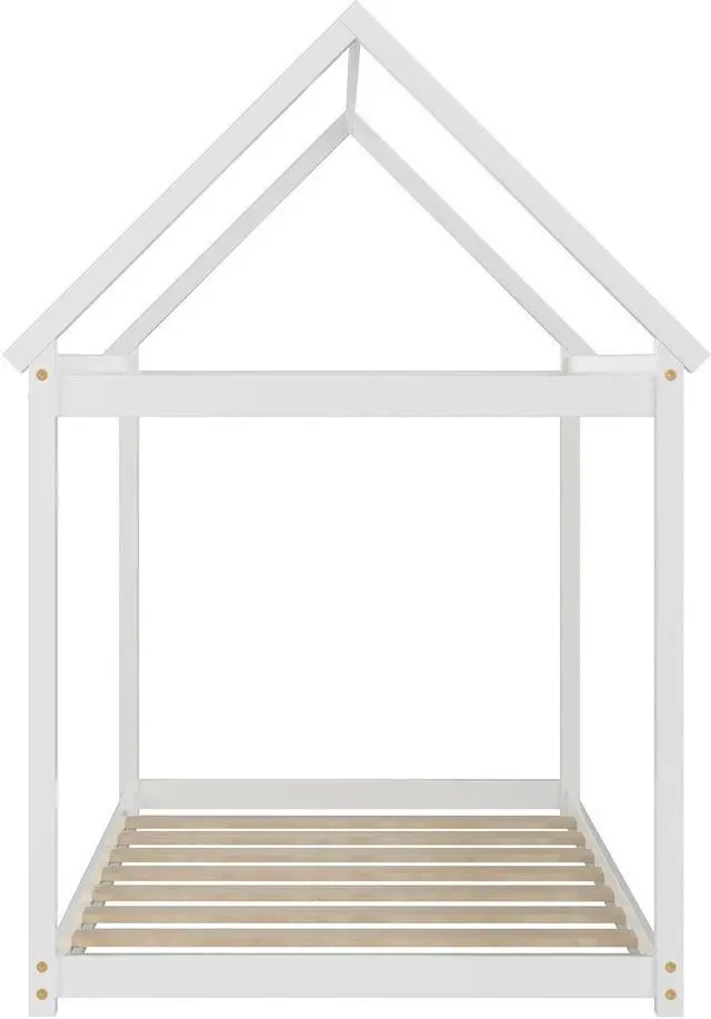 Alt view image 7 of 7 - SlickBlue Stable Kids Platform Floor Bed with Roof and Heavy-Duty Slats