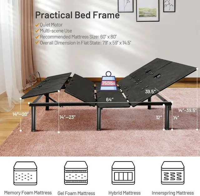 Alt view image 5 of 7 - SlickBlue Ergonomic Adjustable Bed Base with Head and Foot Incline