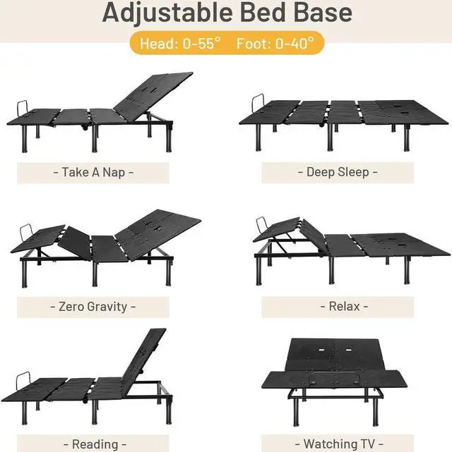 Alt view image 7 of 7 - SlickBlue Ergonomic Adjustable Bed Base with Head and Foot Incline
