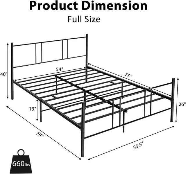 Alt view image 3 of 7 - SlickBlue Full/Queen Size Platform Bed Frame with High Headboard
