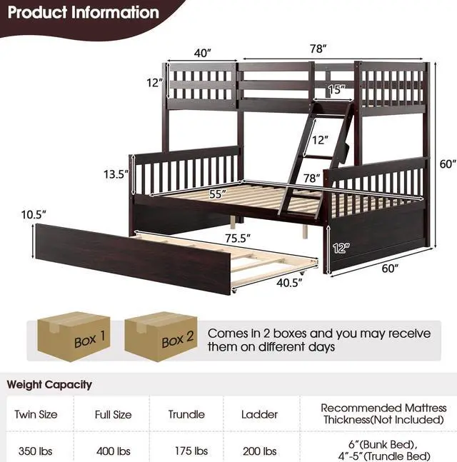 Alt view image 5 of 7 - SlickBlue Twin Over Full Convertible Bunk Bed with Twin Trundle
