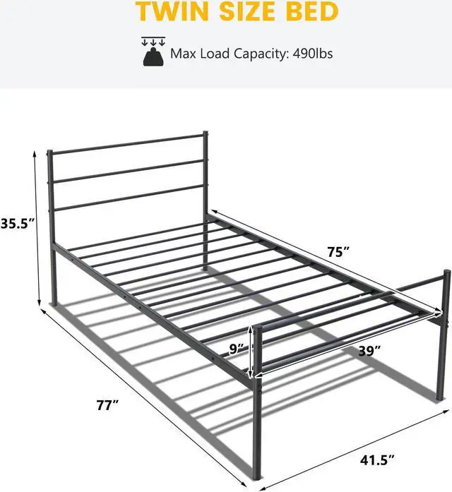 Alt view image 5 of 7 - SlickBlue Metal Bed Frame Platform with Headboard